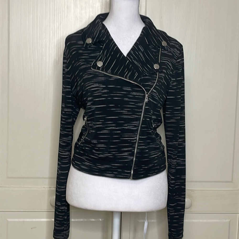 Candies Womens Cropped Moto Knit Blazer Jacket Black Spacedye Size Small